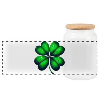 Four-leaf clover - Panoramic Cookie Jar with Wooden Lid - white - Front