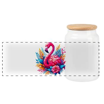 Flamingo - Panoramic Cookie Jar with Wooden Lid - white - Front