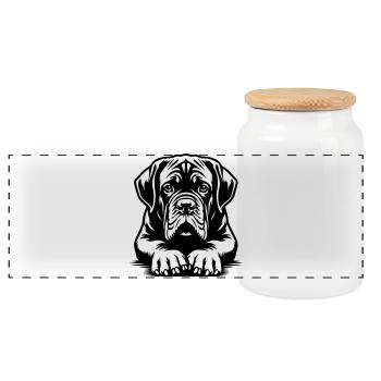 Tête de Dogue de Bordeaux avec pattes - Boîte à biscuits avec couvercle en bois - blanc - Devant