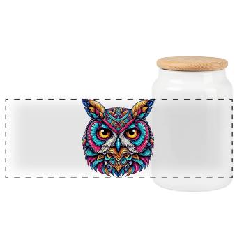 Hibou - Boîte à biscuits avec couvercle en bois - blanc - Devant