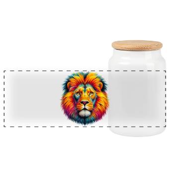 Lion - Panoramic Cookie Jar with Wooden Lid - white - Front