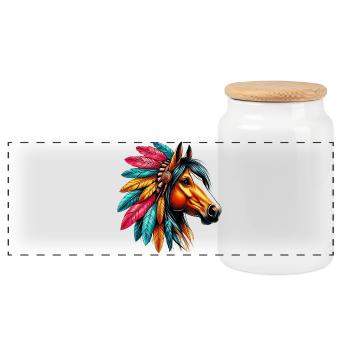 Cheval amérindien Redskin d’Amérique - Boîte à biscuits avec couvercle en bois - blanc - Devant