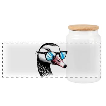 Goose with Glasses - Panoramic Cookie Jar with Wooden Lid - white - Front
