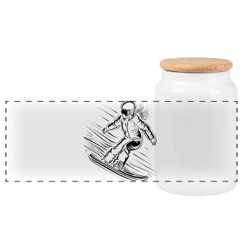 Snowboarder Sketch - Panoramic Cookie Jar with Wooden Lid - white - Front