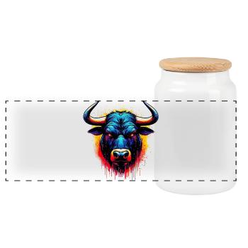 Stier - Panorama Keksdose mit Holzdeckel - Weiß - Vorne