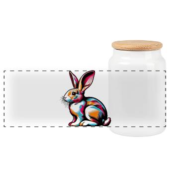 Rabbit - Panoramic Cookie Jar with Wooden Lid - white - Front