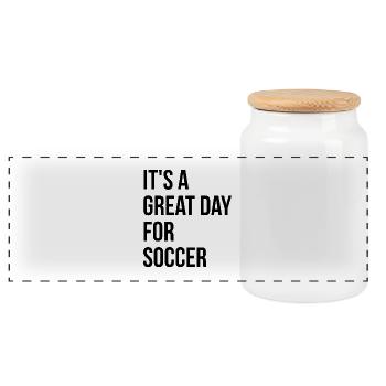 Soccer - Panoramic Cookie Jar with Wooden Lid - white - Front