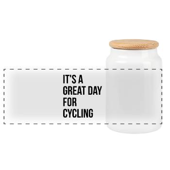 Cycling - Panoramic Cookie Jar with Wooden Lid - white - Front