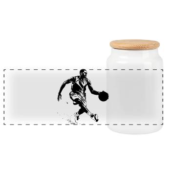 Dessin d’un joueur de basket-ball - Boîte à biscuits avec couvercle en bois - blanc - Devant