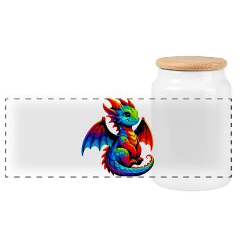 Drache - Panorama Keksdose mit Holzdeckel - Weiß - Vorne