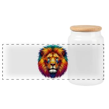 Lion - Boîte à biscuits avec couvercle en bois - blanc - Devant