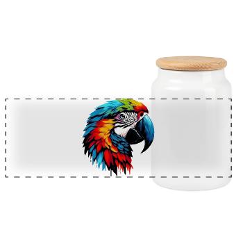 Parrot - Panoramic Cookie Jar with Wooden Lid - white - Front