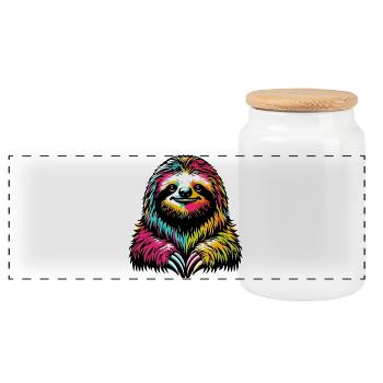 Sloth - Panoramic Cookie Jar with Wooden Lid - white - Front