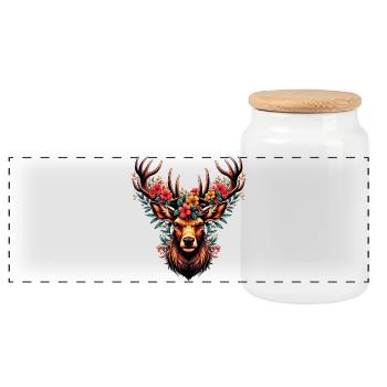 Deer with Flowers - Panoramic Cookie Jar with Wooden Lid - white - Front