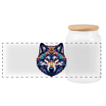 Wolf - Panorama Keksdose mit Holzdeckel - Weiß - Vorne