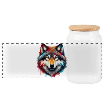 Wolf - Panoramic Cookie Jar with Wooden Lid - white - Front