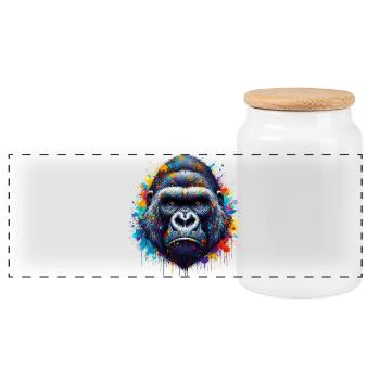 Gorilla - Panoramic Cookie Jar with Wooden Lid - white - Front