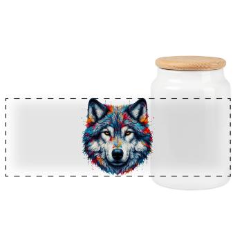 Wolf - Panoramic Cookie Jar with Wooden Lid - white - Front