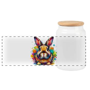 Rabbit - Panoramic Cookie Jar with Wooden Lid - white - Front