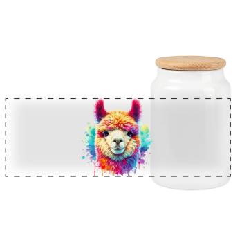 Alpaca - Panoramic Cookie Jar with Wooden Lid - white - Front