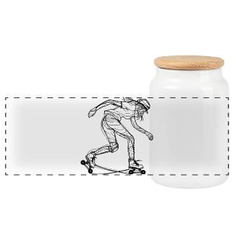 Dessin de patineur à roulettes - Boîte à biscuits avec couvercle en bois - blanc - Devant