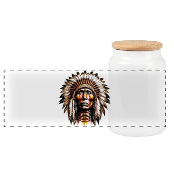 American Indian American - Panoramic Cookie Jar with Wooden Lid - white - Front