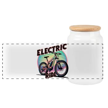 Illustration de vélo électrique rétro - Boîte à biscuits avec couvercle en bois - blanc - Devant