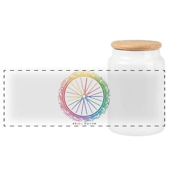Lebendiges Regenbogen-Fahrradrad-Design - Panorama Keksdose mit Holzdeckel - Weiß - Vorne