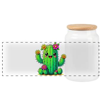 Cactus - Boîte à biscuits avec couvercle en bois - blanc - Devant