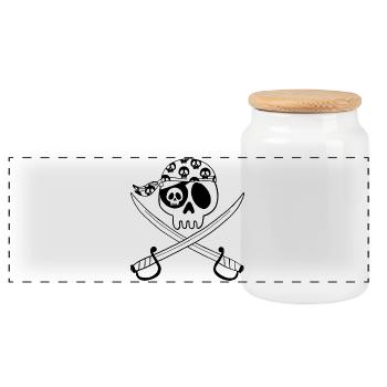 Piratenschädel (Schwarz) - Panorama Keksdose mit Holzdeckel - Weiß - Vorne