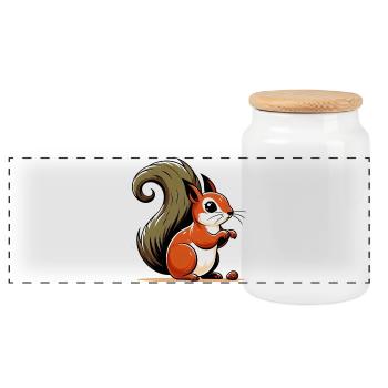 Squirrel - Panoramic Cookie Jar with Wooden Lid - white - Front