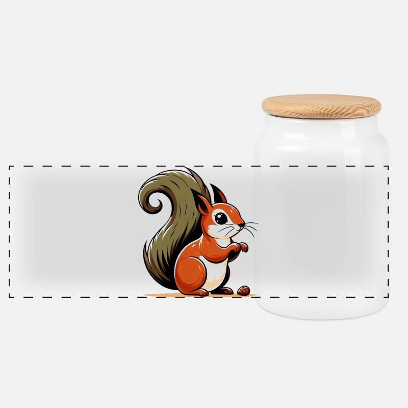 Squirrel - Panoramic Cookie Jar with Wooden Lid - white