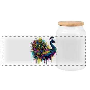 Peacock - Panoramic Cookie Jar with Wooden Lid - white - Front