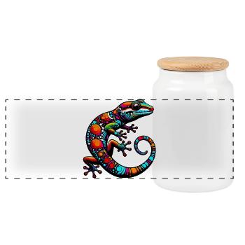 Gecko - Panoramic Cookie Jar with Wooden Lid - white - Front