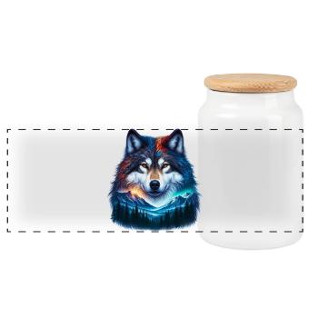 Wolf - Panorama Keksdose mit Holzdeckel - Weiß - Vorne