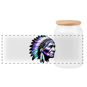 American Indian American - Panoramic Cookie Jar with Wooden Lid - white - Front