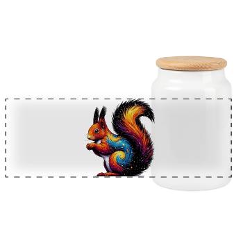 Squirrel - Panoramic Cookie Jar with Wooden Lid - white - Front