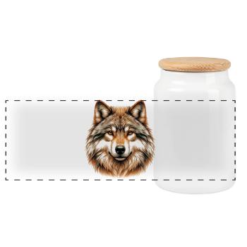 Wolf - Panorama Keksdose mit Holzdeckel - Weiß - Vorne