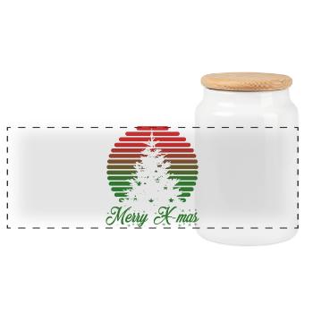 Merry X-mas - Panorama Keksdose mit Holzdeckel - Weiß - Vorne