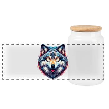 Wolf - Panoramic Cookie Jar with Wooden Lid - white - Front