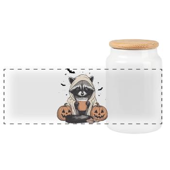Halloween Pullover, Waschbär Halloween, Geschenk - Panorama Keksdose mit Holzdeckel - Weiß - Vorne