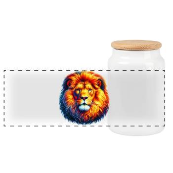 Lion - Panoramic Cookie Jar with Wooden Lid - white - Front