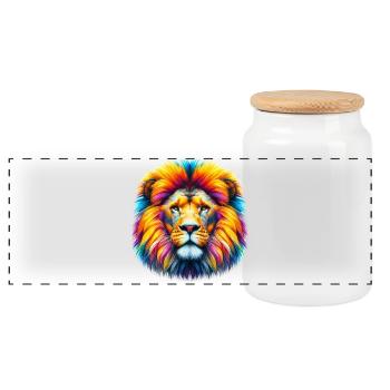 Lion - Panoramic Cookie Jar with Wooden Lid - white - Front