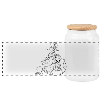 Ausmalbild Leguan Kawaii Handillustriert - Panorama Keksdose mit Holzdeckel - Weiß - Vorne
