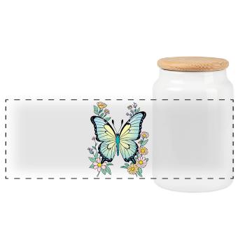Papillon Bleu Avec Fleurs, Papillon - Boîte à biscuits avec couvercle en bois - blanc - Devant
