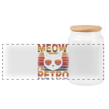 Retro Katze mit Sonnenbrille und Text - Panorama Keksdose mit Holzdeckel - Weiß - Vorne