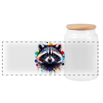 Raccoon - Panoramic Cookie Jar with Wooden Lid - white - Front