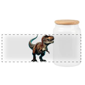 Dinosaur - Panoramic Cookie Jar with Wooden Lid - white - Front