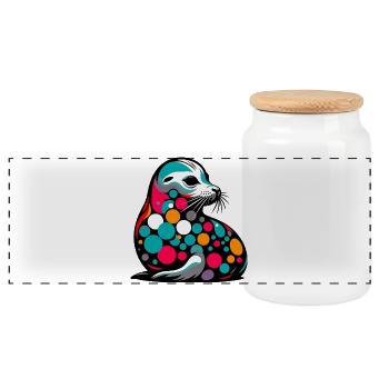 Seal - Panoramic Cookie Jar with Wooden Lid - white - Front