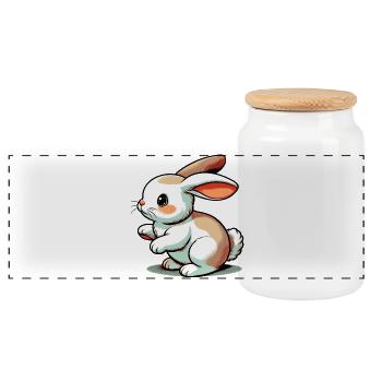 Rabbit - Panoramic Cookie Jar with Wooden Lid - white - Front